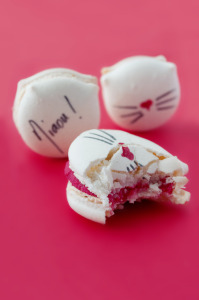 Macarons Chat à la ganache montée chocolat blanc et pomme d'amour 
© Création - Qui a volé les tartes
© Stylisme - La Châteleine