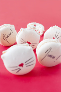 Macarons Chat à la ganache montée chocolat blanc et pomme d'amour 
© Création - Qui a volé les tartes
© Stylisme - La Châteleine